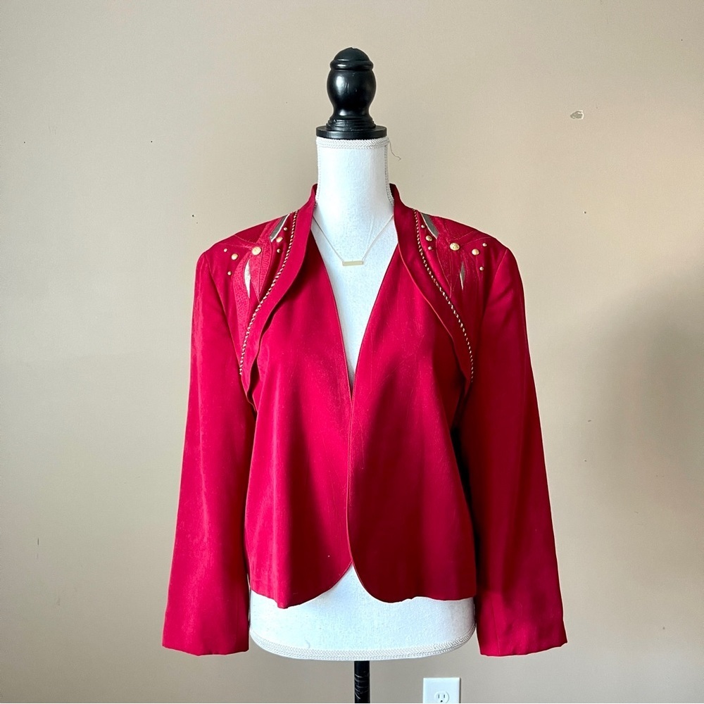 CITY GIRL SPORT | Vintage Red Studded Open Blazer Sz 8 - Picture 2 of 7